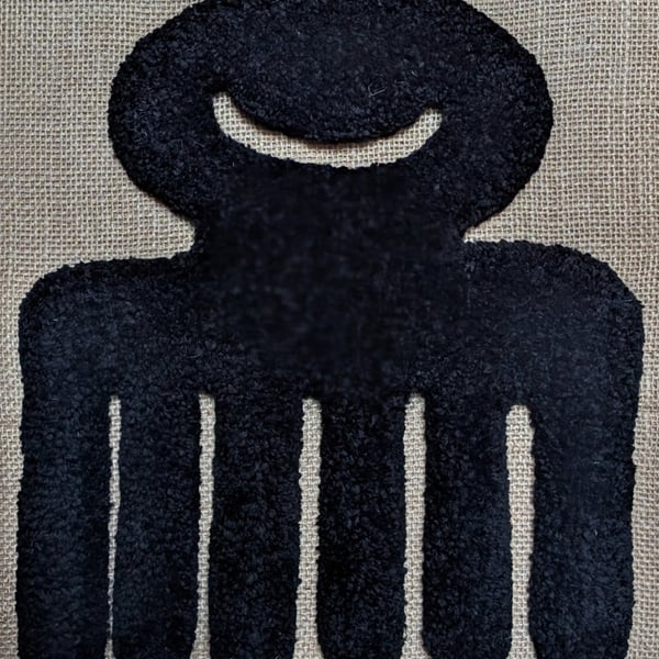 HandTufted Duafe Adinkra Textile Wall Art  Black A3 Mounted Fibre Artwork