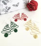 Christmas Tree Earrings, Wire Work Drop Dangle Earrings in Red, Green and Gold - Image 1
