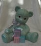 Ceramic Hand Painted Mint Green Silver Large Teddy Bear Figurine Animal Ornament - Image 1