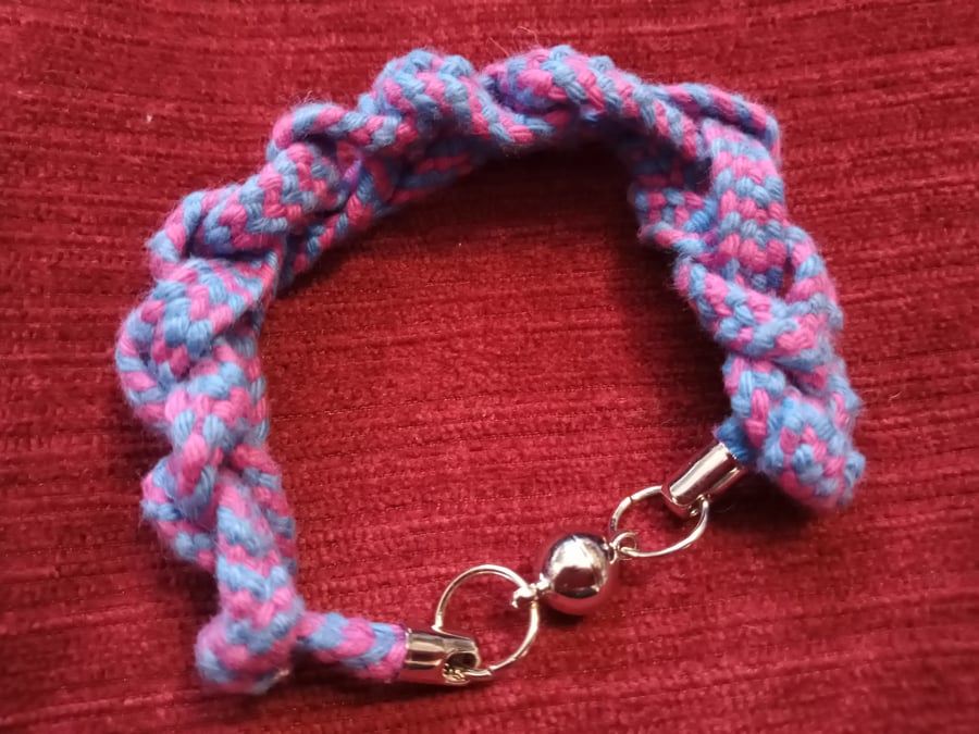 Kumihimo cotton bracelet, woven and looped, magnetic clasp