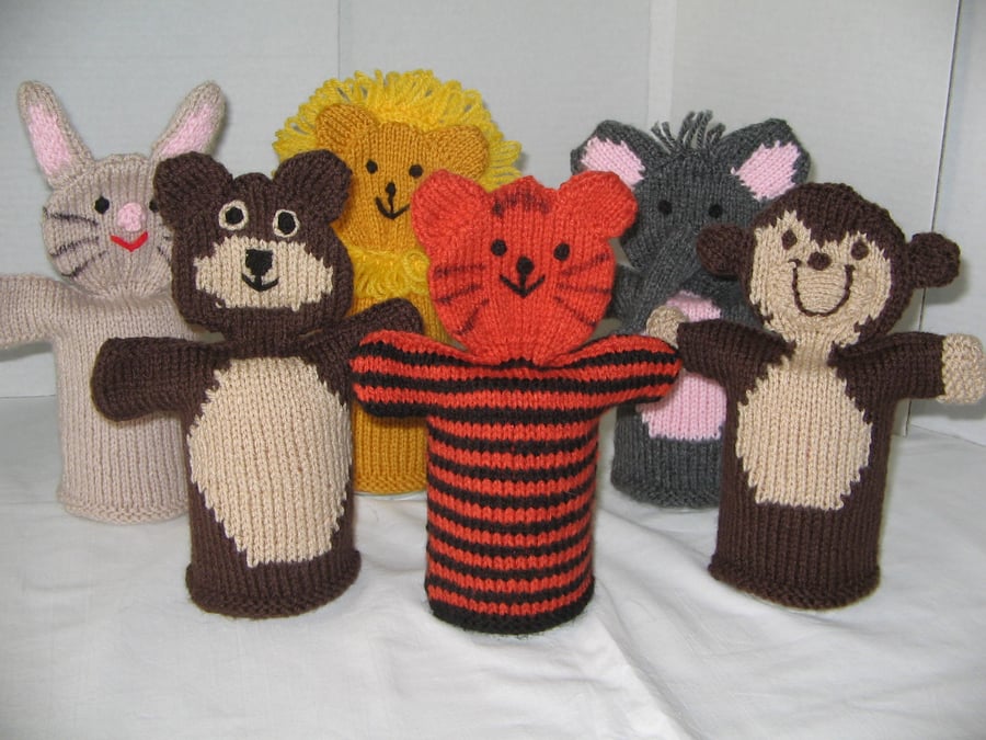 Set of Three  Hand Knitted Animal Hand Puppets
