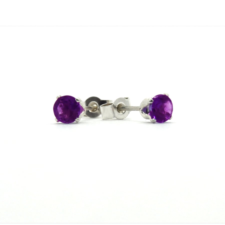 Silver purple amethyst stud earrings