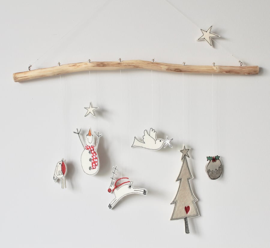 Christmas Designs Suspended from Drift Wood