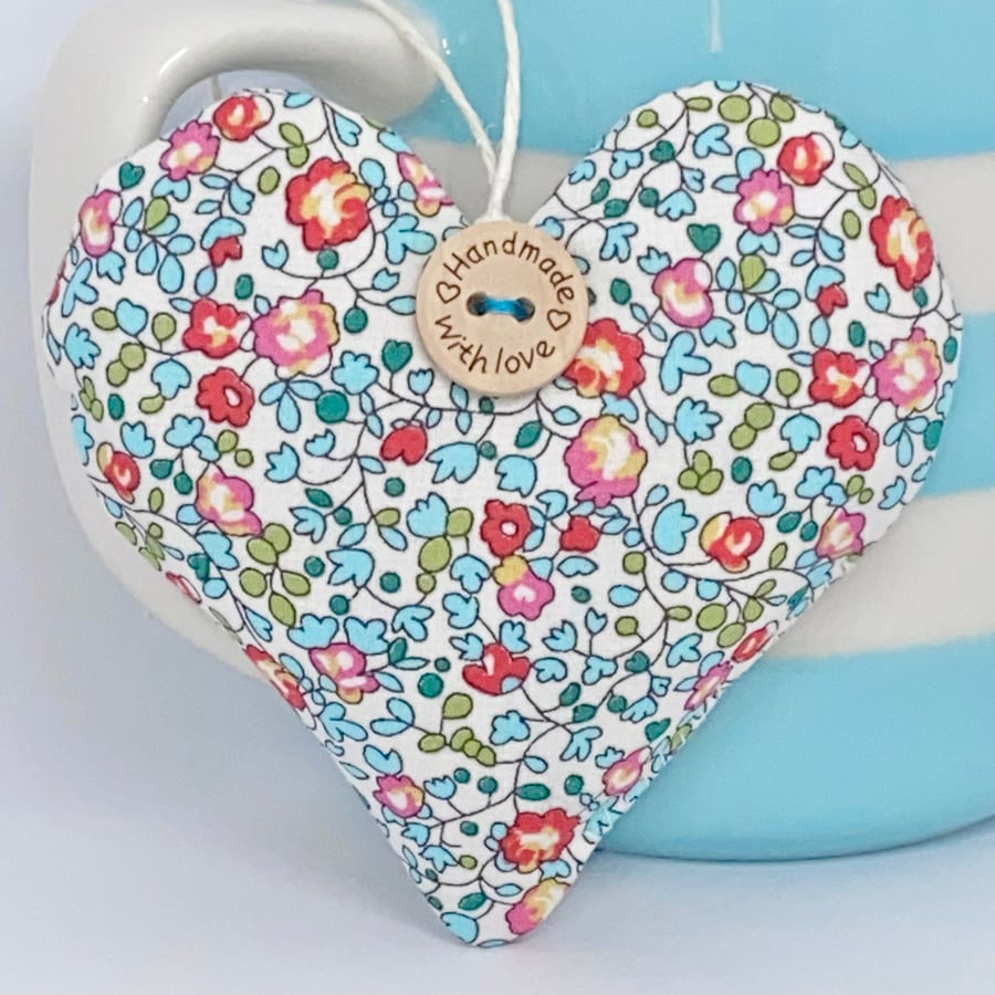 LIBERTY PRINT FLORAL HEART - turkish blue and pink