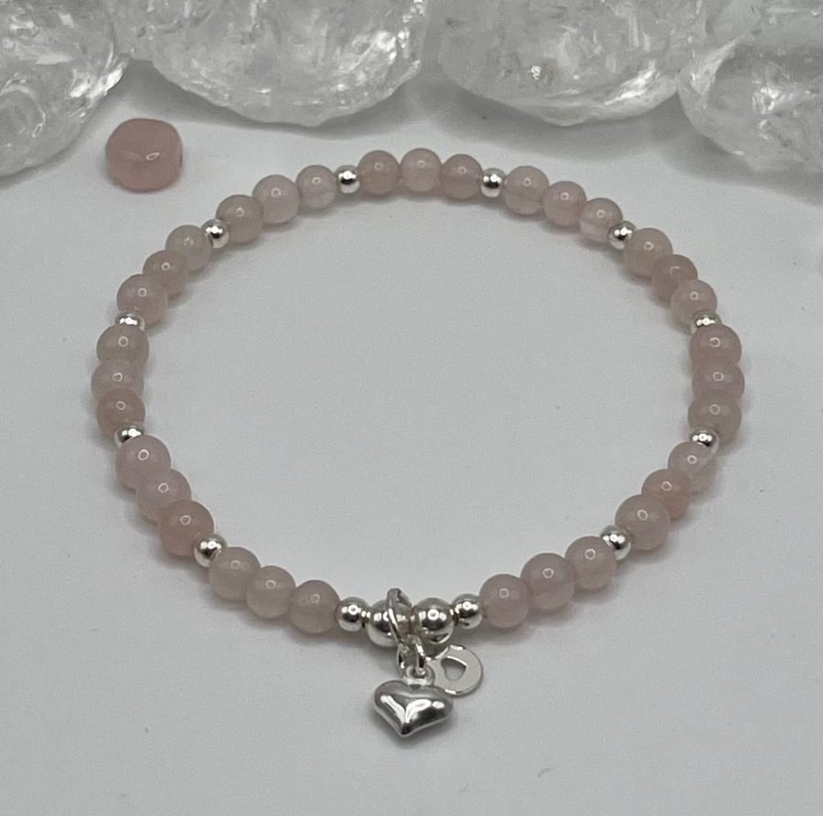 Rose quartz love heart bracelet