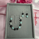 Black Lava & Amazonite bracelet and matching earrings 
