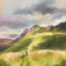 Landscape drawing - The Langdales, Lake District, chalk pastels