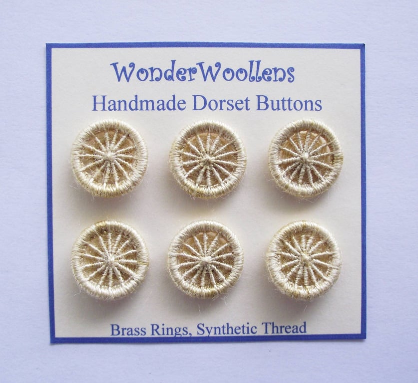 Dorset Buttons, Handmade, Pale Gold Synthetic Thread on Brass Rings, 2cm