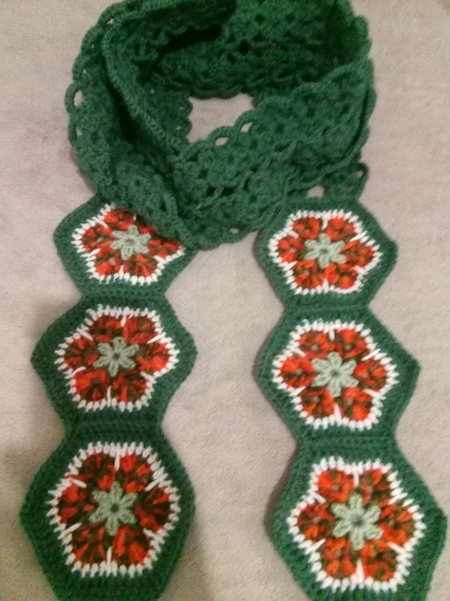 Green crochet scarf