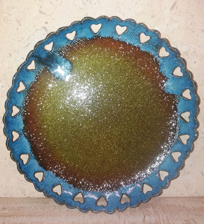 Heart decorated shallow serving dish