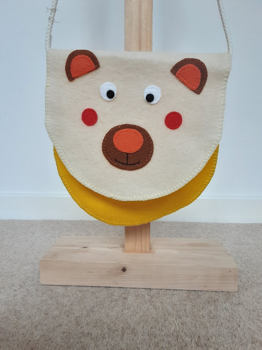 Children's Washable Felt Bear Cross Body - Shoulder Bag.