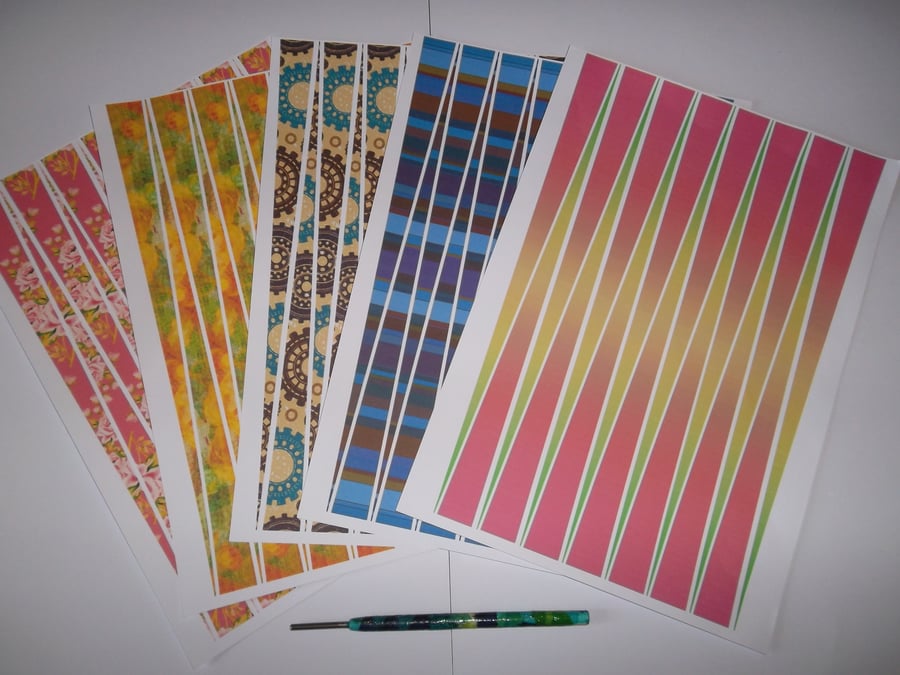 1 x Paper Bead Roller & 5 x A4 Printed Paper Bead Strips - Multicoloured - Set10
