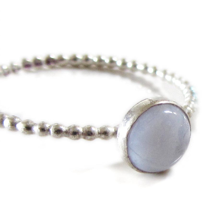 Blue lace agate 6mm cabochon natural gemstone stacking rings in sterling silver 