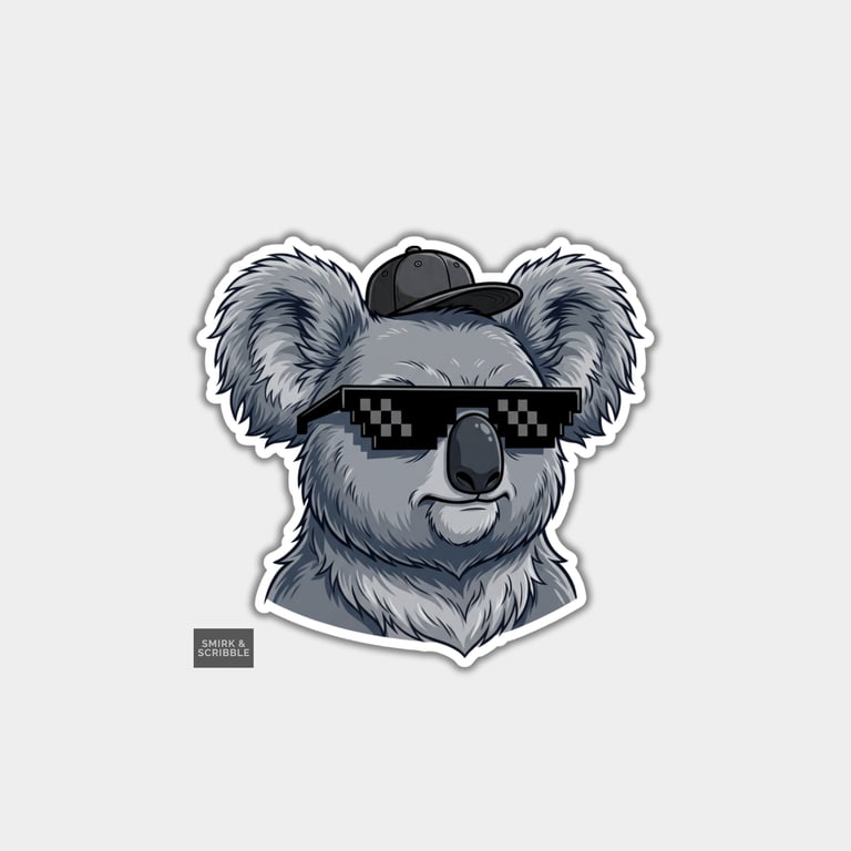 Funny Die Cut Vinyl Sticker - Koala With Pixel Glasses & Hat