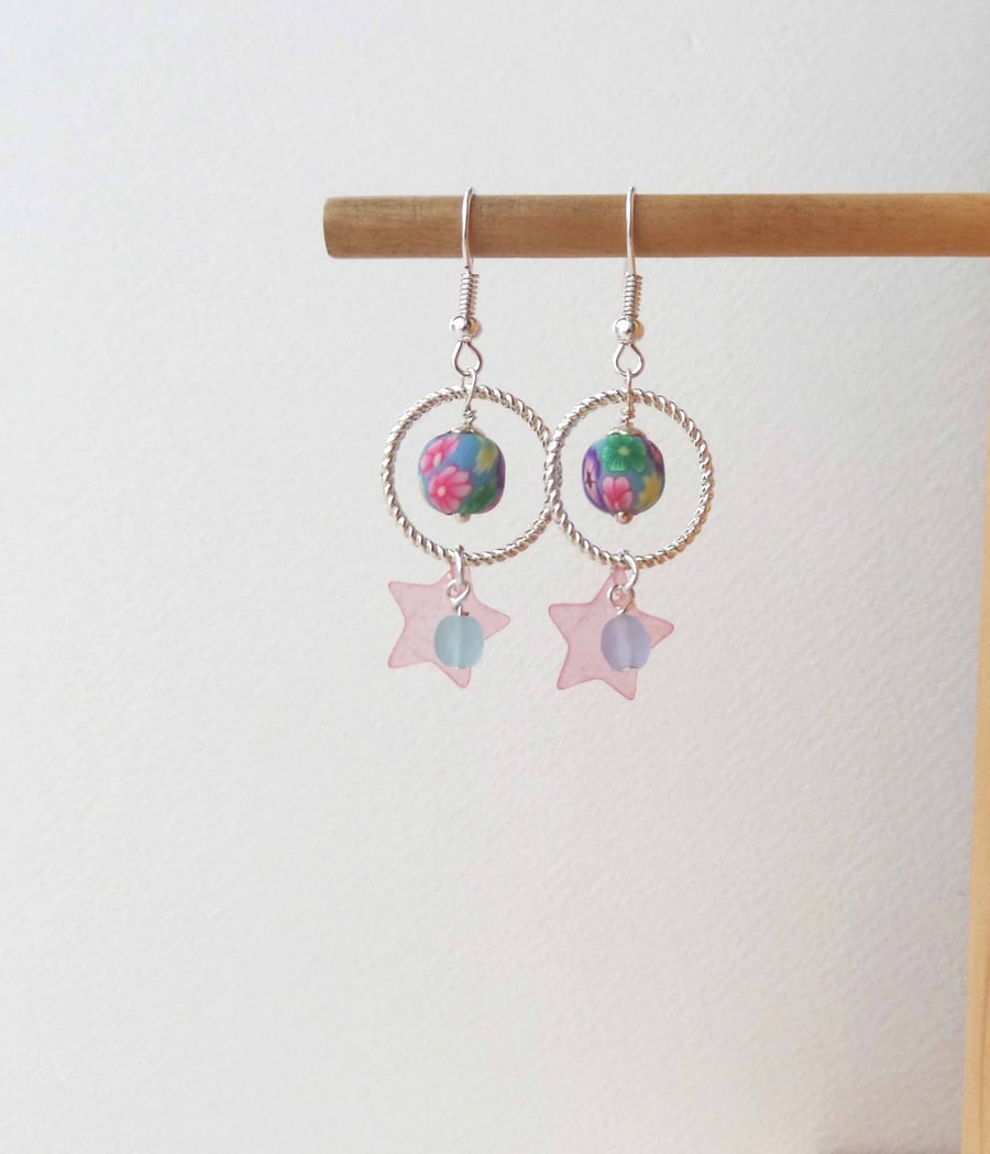 Pastel Blue & Pink Silver Earrings