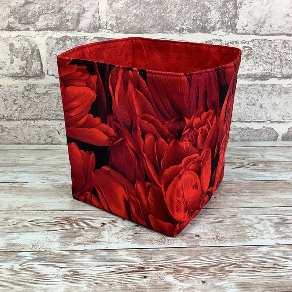 Tulip Flowers Floral Fabric Basket, Storage bin, Handmade