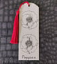 Hand-Drawn Botanical Bookmark - Poppies - Ink Illustration with Red Tassel