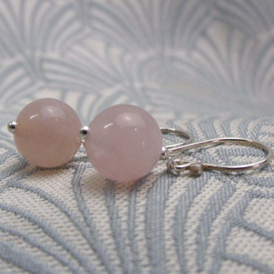 Short Rose Quartz Earrings, Drop Earrings, Pink Semi-Precious Stone Earrings DD7