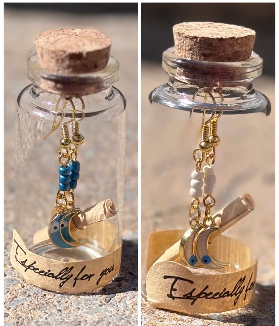 Celestial Moon Earrings in a Bottle