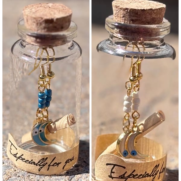 Celestial Moon Earrings in a Bottle
