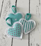 Set of Three Handmade Hanging Lavender filled Heart Decorations