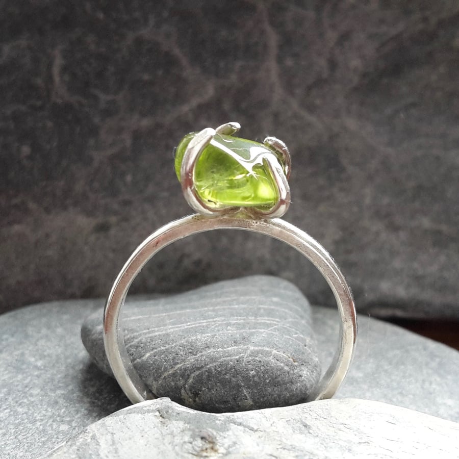Peridot and sterling silver ring