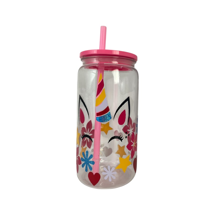 Floral Unicorn Face Plastic Cup