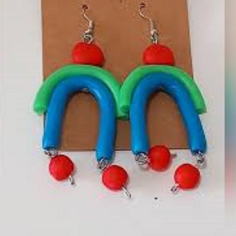 Rainbow polymer clay earrings Handmade OOAK