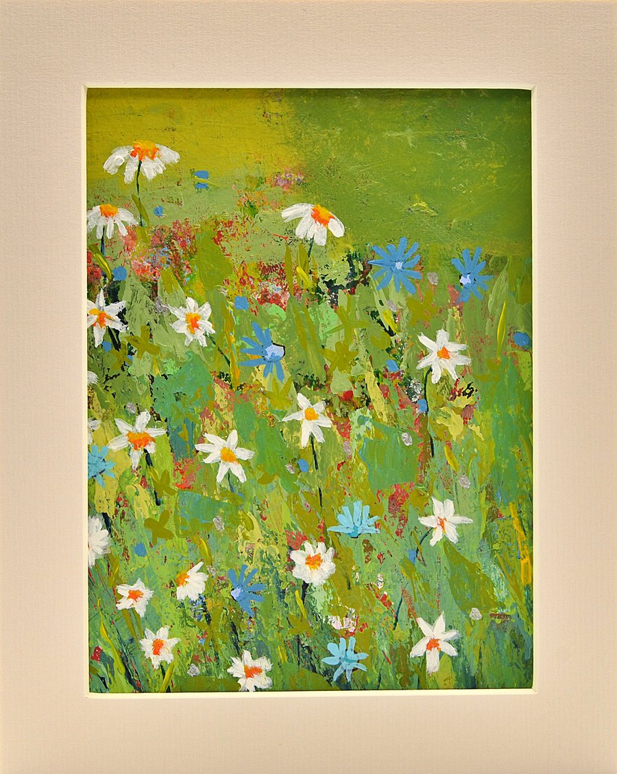 Original  Painting of a Garden of Daisies