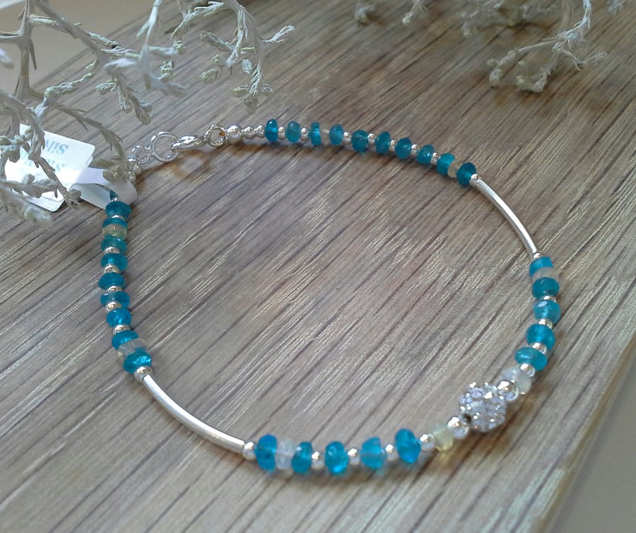 Rare Neon Apatite & Wello Opal Sterling Silver Bracelet ONE OFF