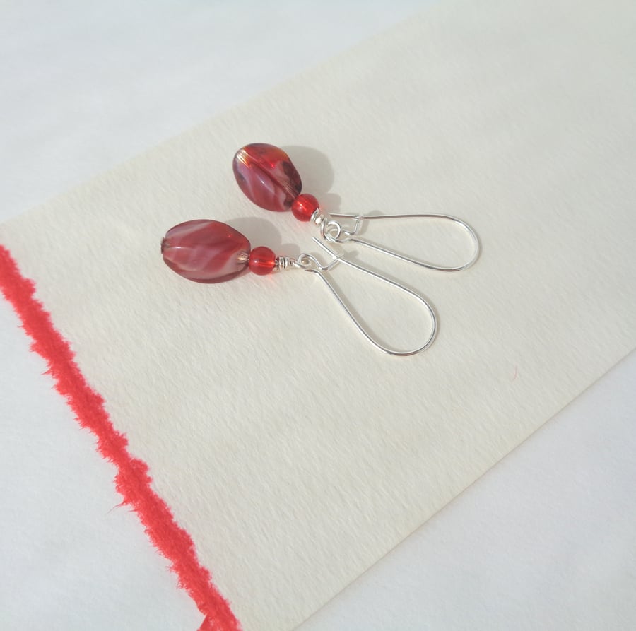 Red Earring, style choice, short, medium, Long Silver Dangle Earrings