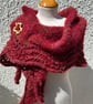 Halo Effect Red Mohair Hand Knitted Triangle Lace Shawl - Image 1