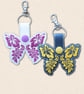Hibiscus Butterfly Keyring - Embroidered Faux Leather Floral Bag Charm
