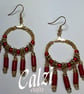 Red and gold gypsy boho Hoop dangle earrings. - Image 1