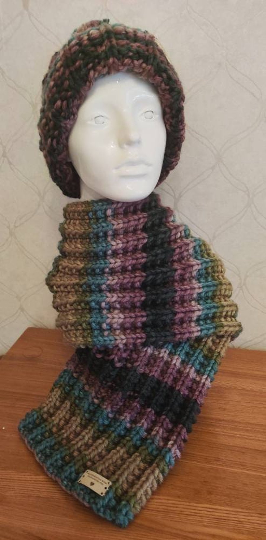 Ladies Hand Knitted Hat Scarf Birthday, Christmas, Mother's Day  Gift, Ski