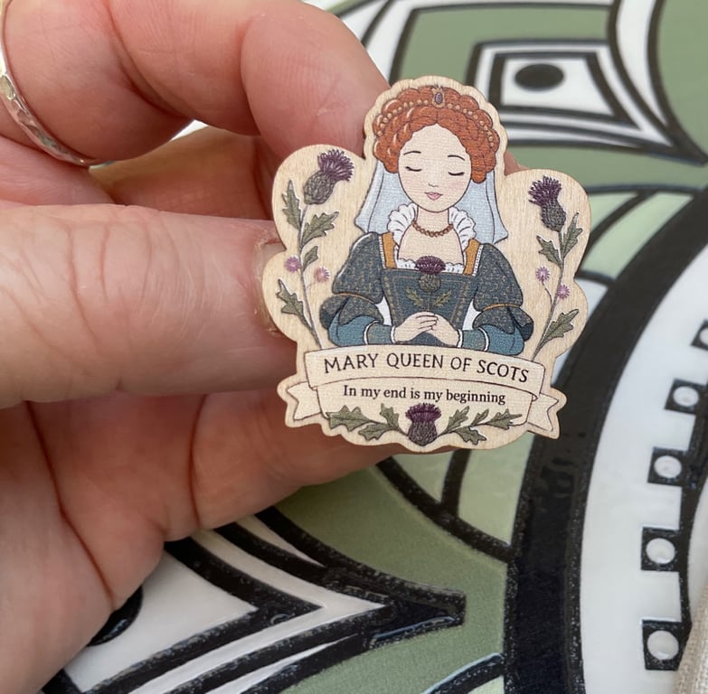 Mary Queen of Scots Wooden Pin Badge - Scottish History Gift - Whimsical Tudor I