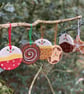 6 Handpainted Ceramic Festive Foodie Hanging Decorations, Christmas Food Hangers
