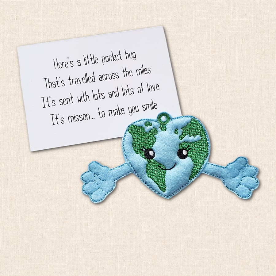 Earth Heart Pocket Hug - Embroidered World Pocket Pal