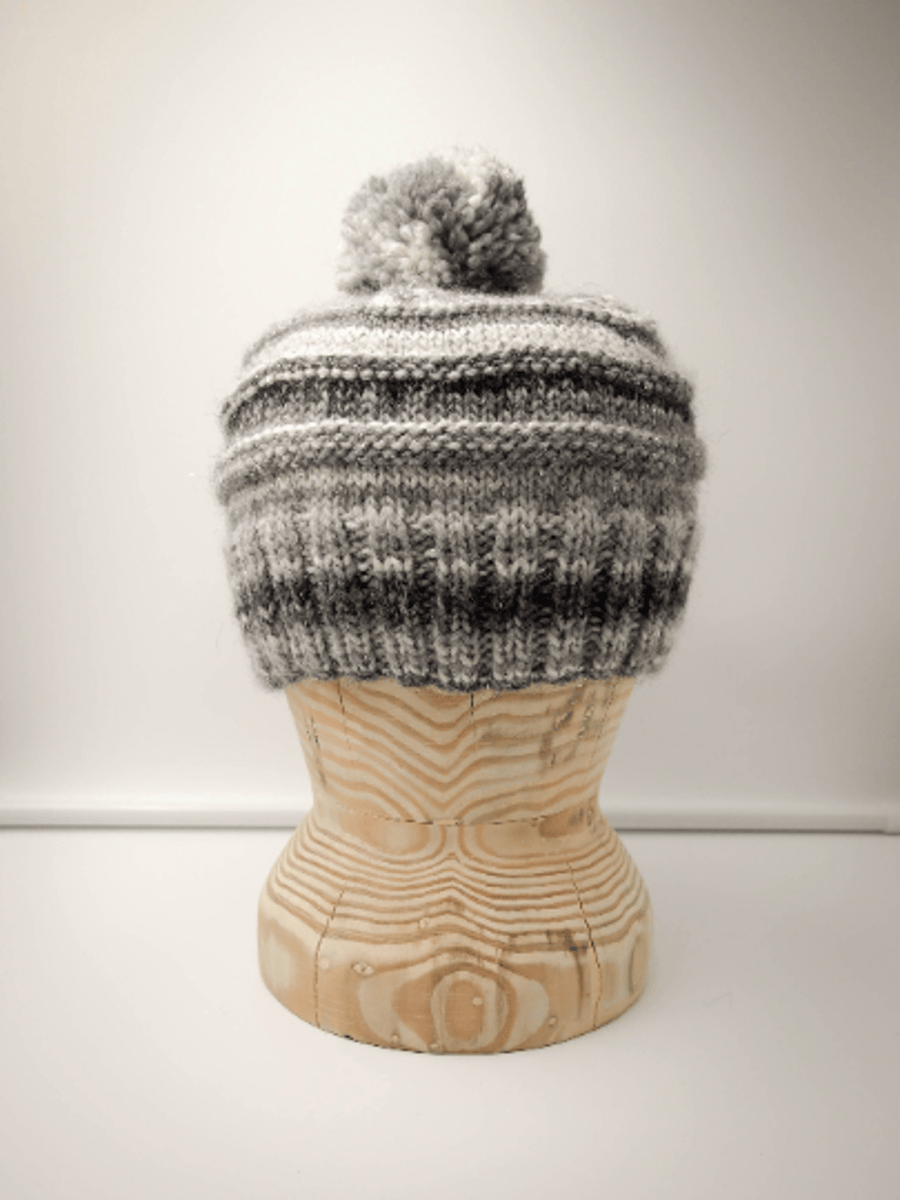 SALE - Hand Knitted "Tonal Toorie" beanie hat in shades of grey with sparkles