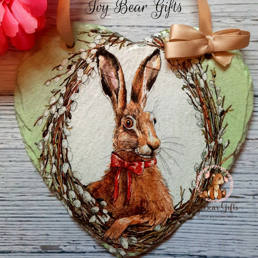 Hare slate heart decoration 