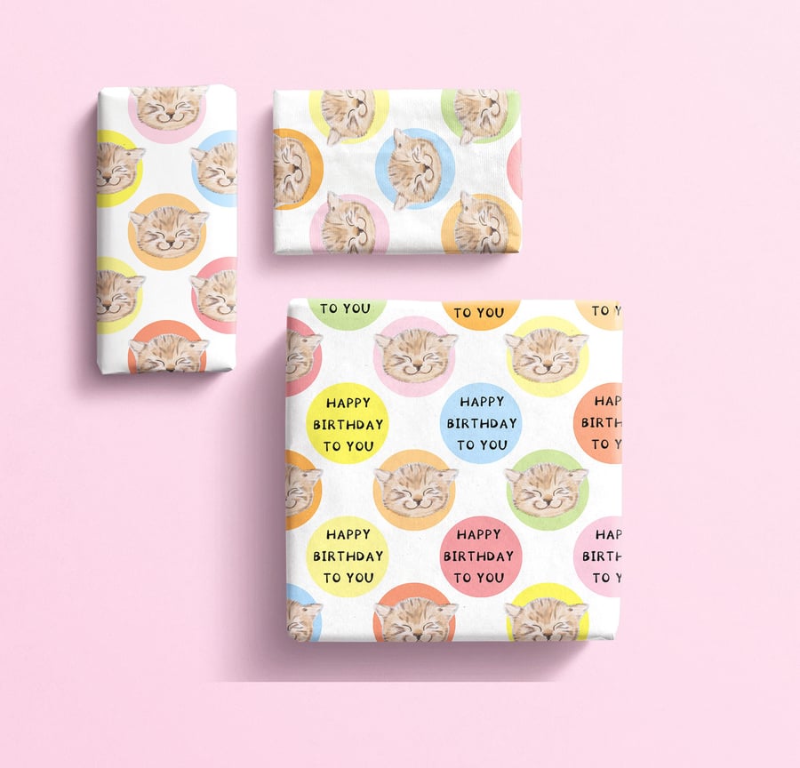 Happy birthday cat wrapping paper