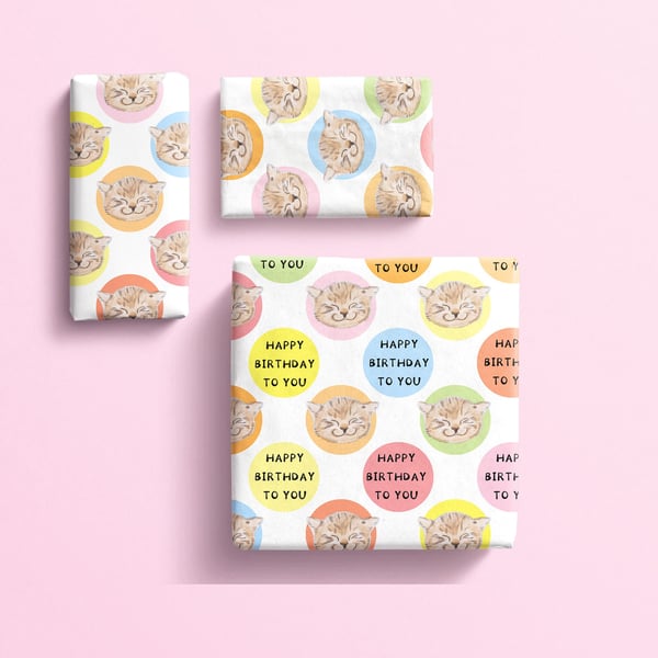 Happy birthday cat wrapping paper