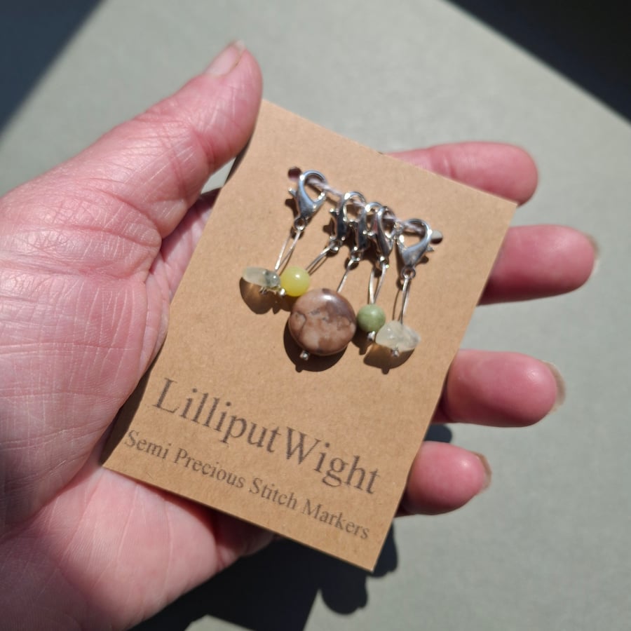 Five semi precious stone crochet stitch markers