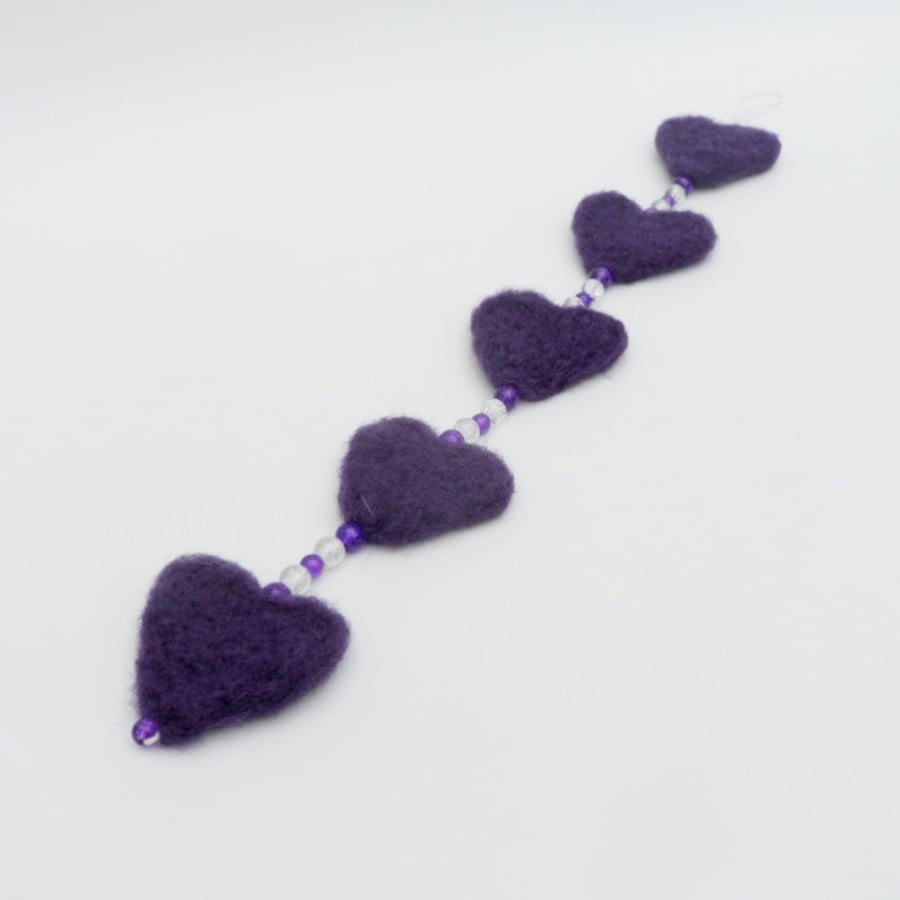 Needle felted hanging hearts (purple)