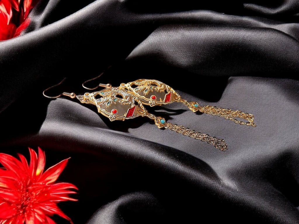 Stunning Chinese peacock inspired earrings, boho jewellery, Chinese style jewell