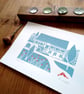 Hospitium York, Wedding venue, Lino Print. Original Linocut Teal and Red - Image 5
