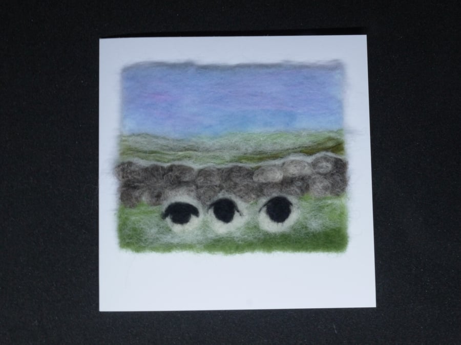 Handmade needle felted By the frosty wall greetings card