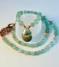 Green Aventurine Necklace With Tree Agate Teardrop - Handmade Gift, Birthday - Image 1
