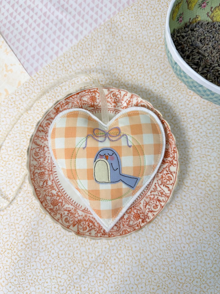 Embroidered Bluebird Lavender Heart