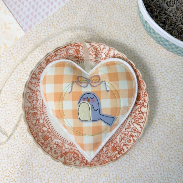 Embroidered Bluebird Lavender Heart